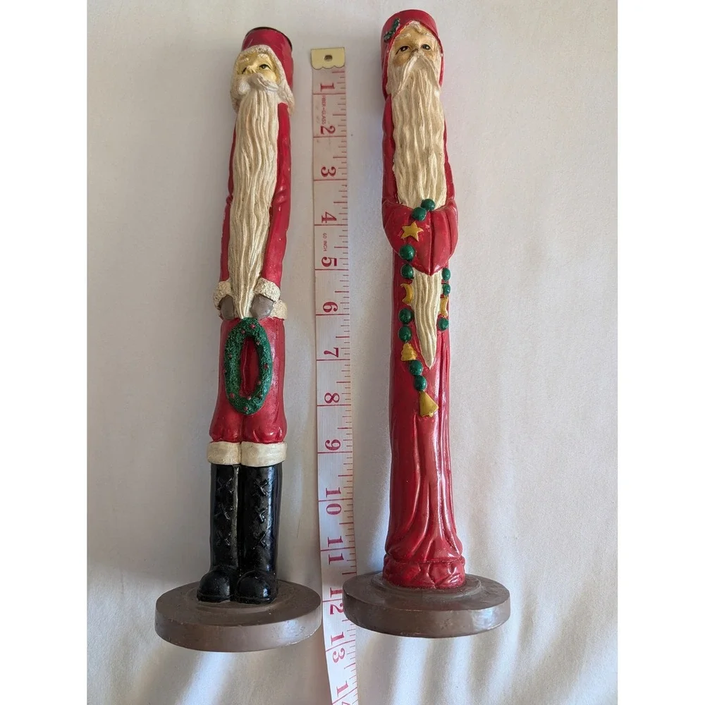 Vintage Tall Skinny Santa Claus Taper Candle Holder Set of 2 Christmas Decor 12